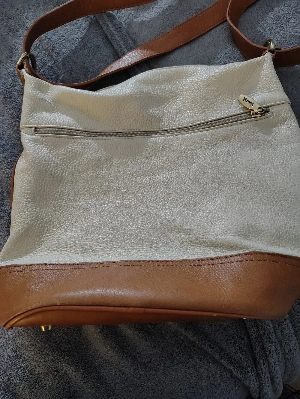 Valentina Cream and Brown Leather Shoulder Bag with Gold Plate